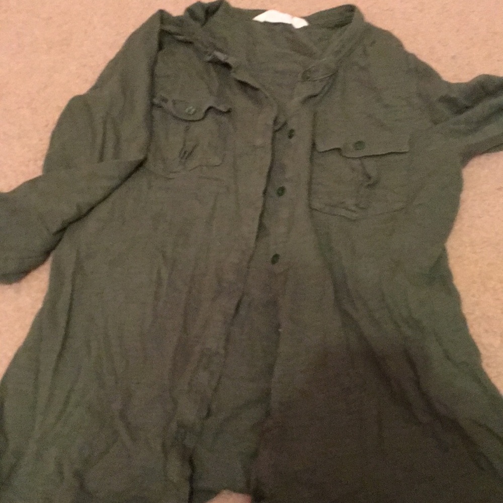 Green button up shirt